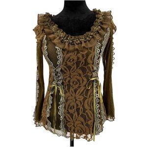 Pretty Angel Green Lace Top Womens S Ruffled Fairy Core Lace Gypsy Whimsigoth